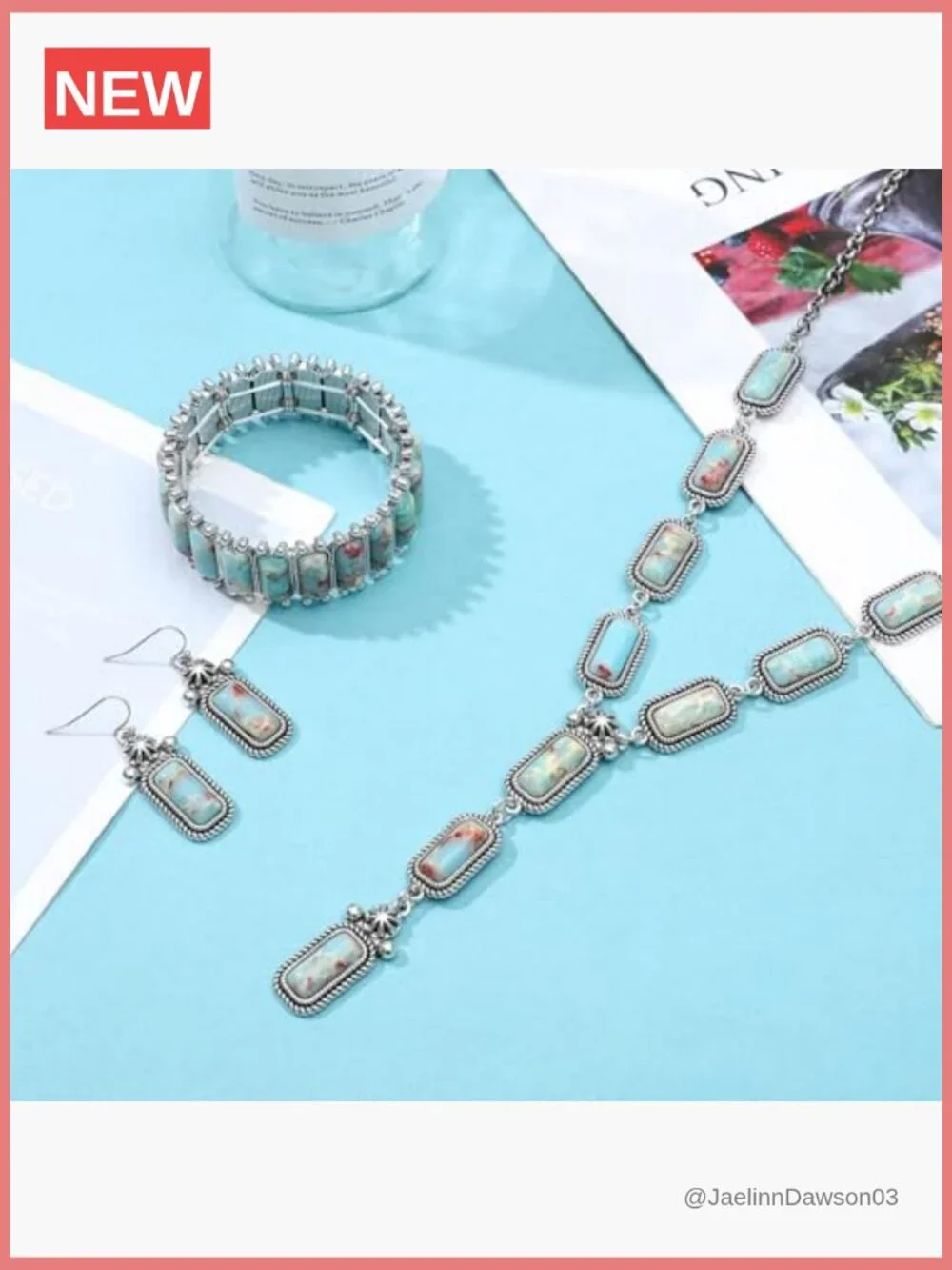 4 Piece Bohemian Turquoise Jewelry Set - Necklace Bracelet Earrings